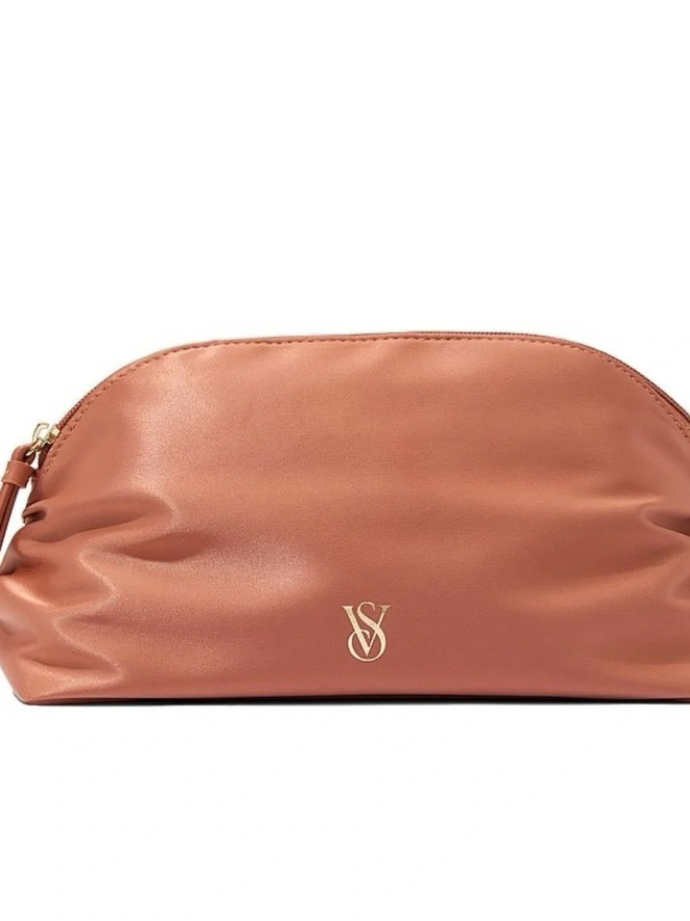 Victoria's Secret Leather Cosmetic Pouch in Cognac Tan with Gold Logo